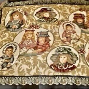 Vtg Dakotah Victorian Tapestry/ Throw. Little Girls/dolls Tea Party.